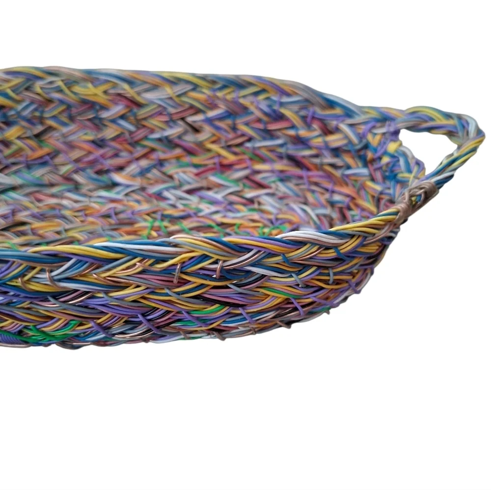 Handwoven Original Multicolor Wire Basket Tray with Handles Boho Basket - Picture 3 of 13